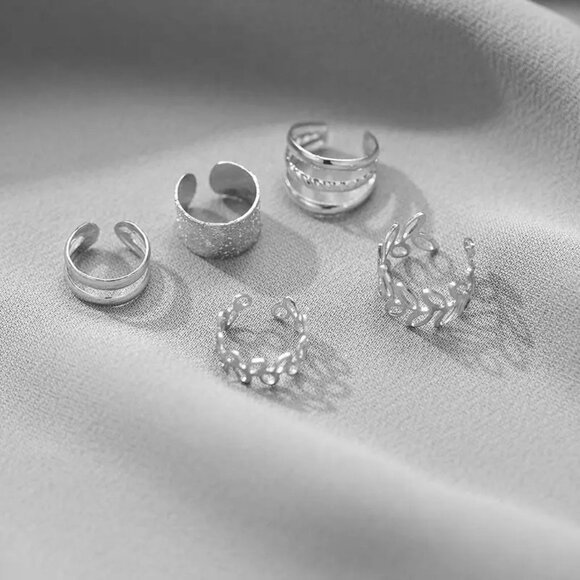 Ear Clips Rings Bands Silver 5pc Set Adjustable Beach Vacation Hippie Boho Cuffs - Picture 3 of 3